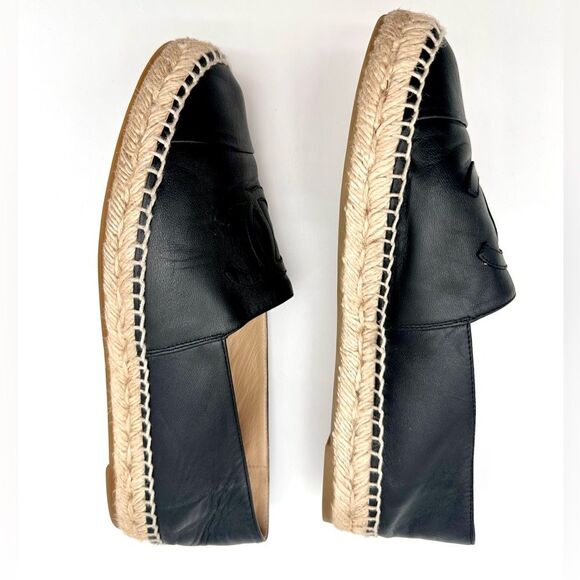 Chanel CC Lambskin Leather Espadrilles Cap Toe Black Slip On Flats EU 39 US8-8.5 - Picture 3 of 8